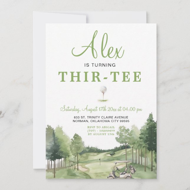 Golf Thir-Tee Vuxen Födelsedag Grön Inbjudningar (Framsida)