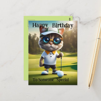 Golf Tid: Rolig Katt Golfspelare, Födelsedag  Vykort
