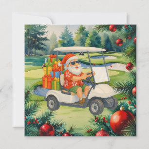 Golf Tomte är golfande jul i juli Julkort