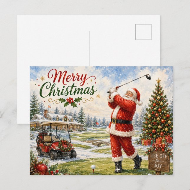 Golf Tomte Jul golfande Helg Vykort (Fram/baksida)