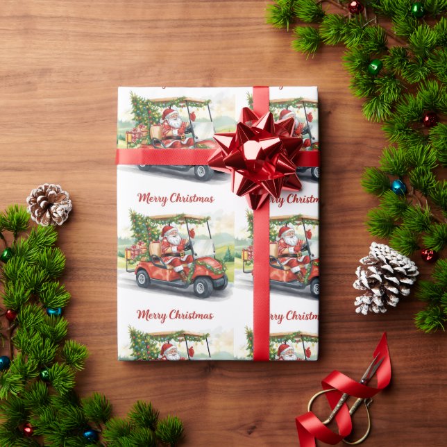 Golf Tomte kör röd vagn Julgran  Presentpapper (Julgåva)