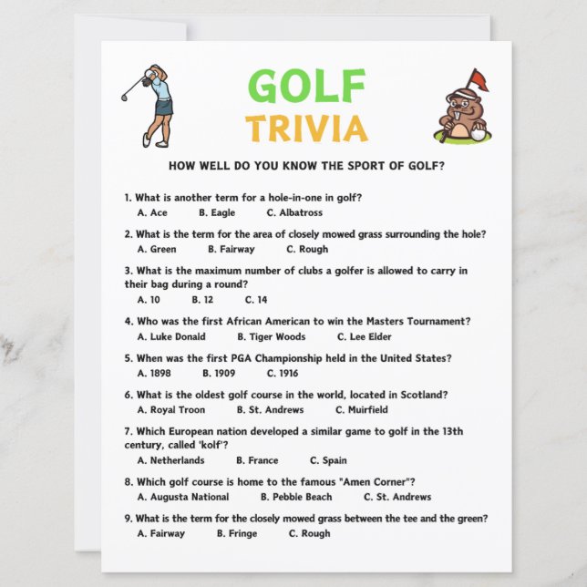 Golf Trivia-spel (Framsida)