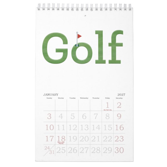 GOLF typografi 2026 Hängande vägg Kalender (Jan 2027)