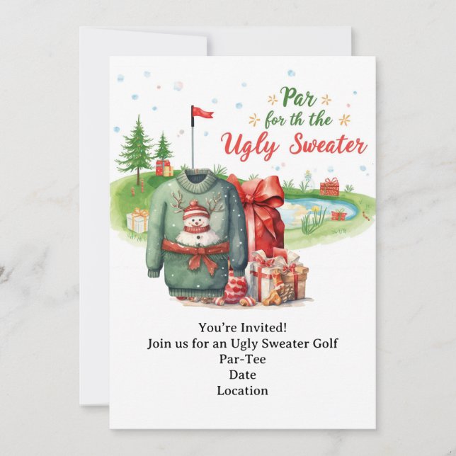 Golf Ugly Sweater-julpars inbjudningskort (Framsida)