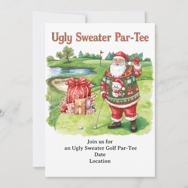 Golf Ugly Sweater-julpars inbjudningskort (Framsida)