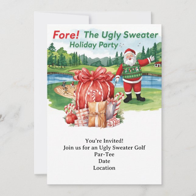 Golf Ugly Sweater-julpars inbjudningskort (Framsida)