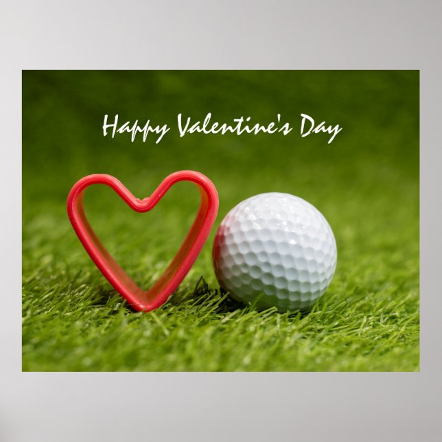 Golf Valentindagen med golf boll och rött hjärta Poster (Framsidan)