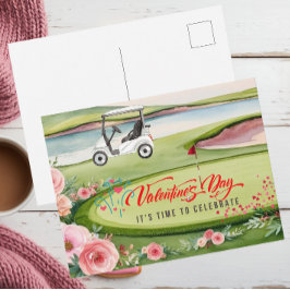 Golf Valentindagen med golfvagn på kurs Helg Vykort