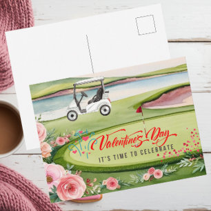 Golf Valentindagen med golfvagn på kurs Helg Vykort