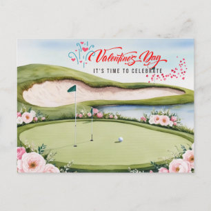 Golf Valentindagen med golfvagn på kursen Hol Helg Vykort