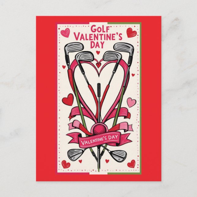 Golf Valentine Day Card - Tee up your Kärlek Helg Vykort (Framsida)
