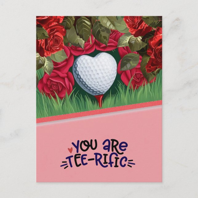 Golf Valentine Day Card - Tee up your Kärlek Helg Vykort (Framsida)