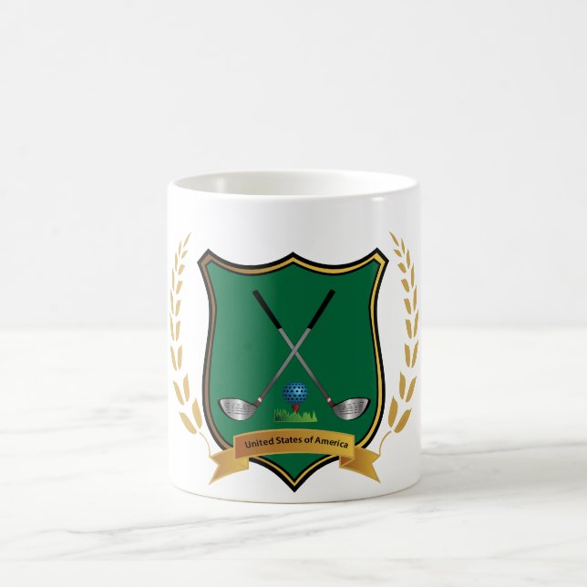 GOLF- Vapensköld med Laurel Wand Golf- Klubbar Kaffemugg (Center)
