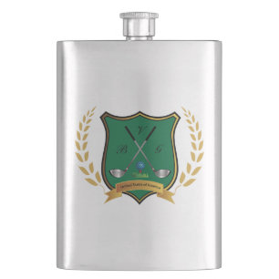 GOLF Vapensköld med Laurel Wand Klubb Flask Fickplunta