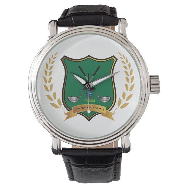 GOLF-Vapensköld med Laurel Wand Manar Watch Armbandsur (Framsida)