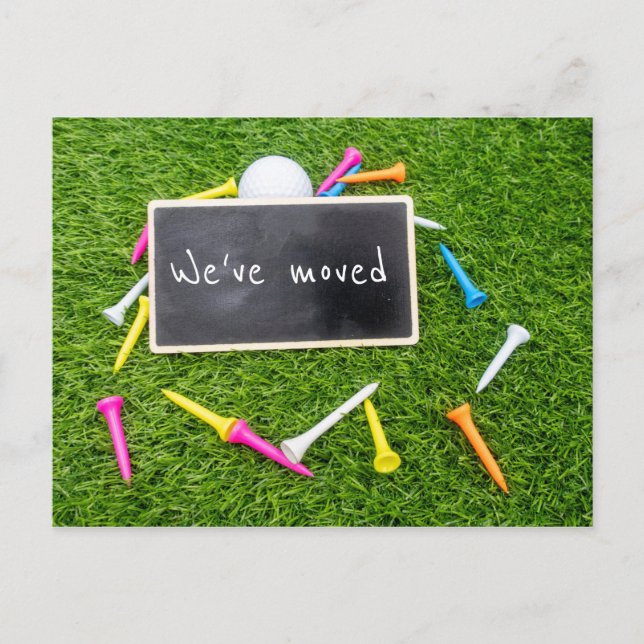 Golf-vi har flyttat till ett nytt hus med färgämne vykort (Framsida)