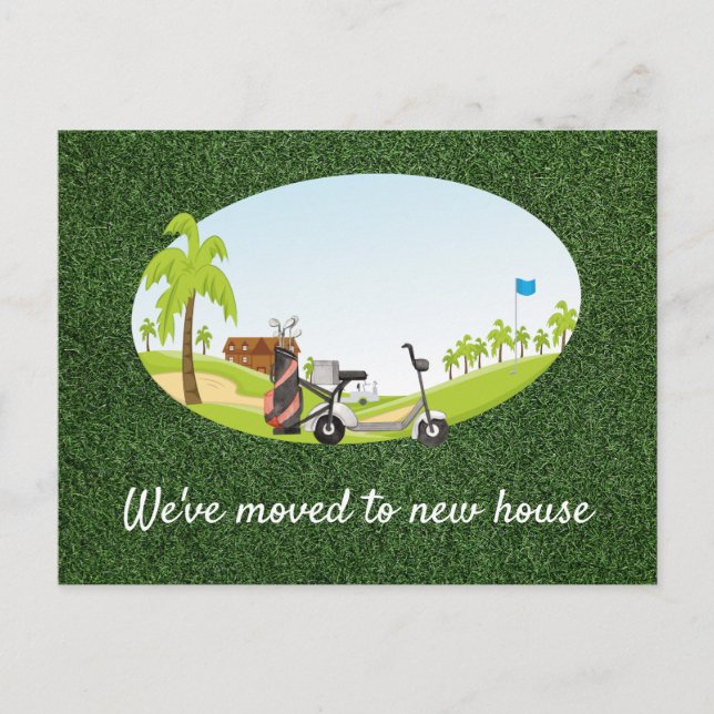 Golf vi har flyttat till huset helg vykort (Framsida)
