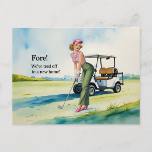 Golf vi har flyttat till nytt hus akvarell stil vykort