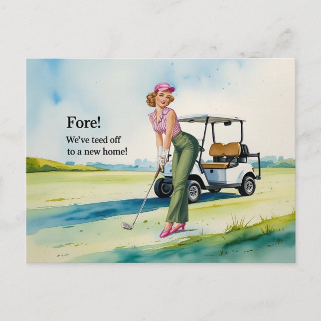 Golf vi har flyttat till nytt hus akvarell stil vykort (Framsida)