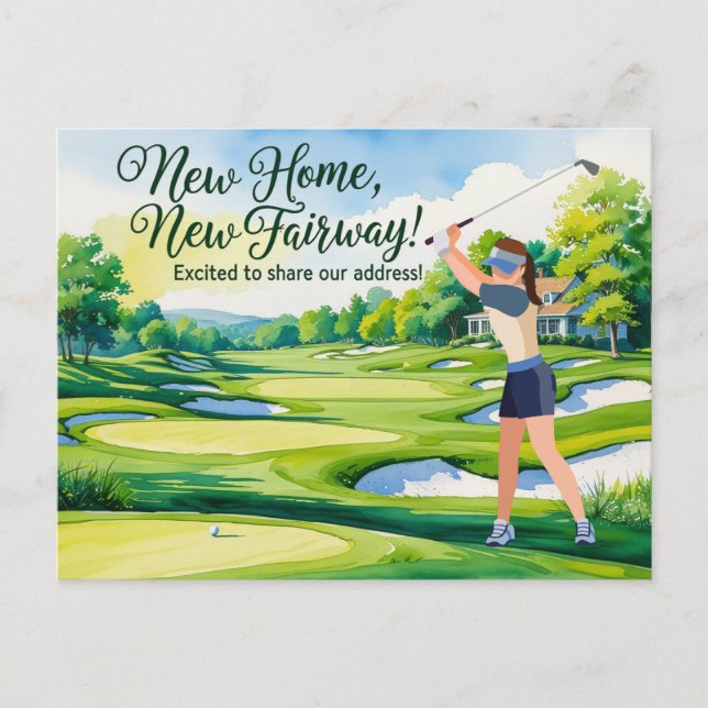 Golf vi har flyttat till nytt hus akvarell stil vykort (Framsida)