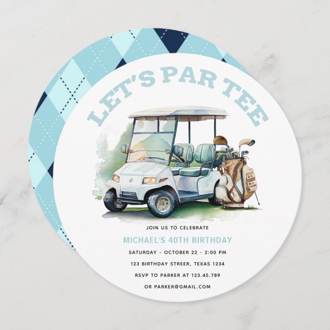 Golf Vuxen Birthday Partee, vattenfärg Inbjudningar (Fram/baksida)