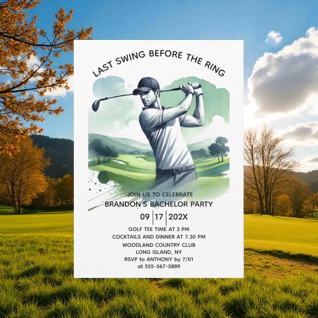Golf Watercolor Bachelor Party Inbjudningar (Skapare uppladdad)