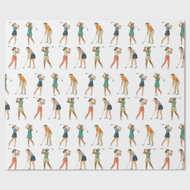 Golf Watercolor Woman Golfer Set 6 tecken Presentpapper (Platt)