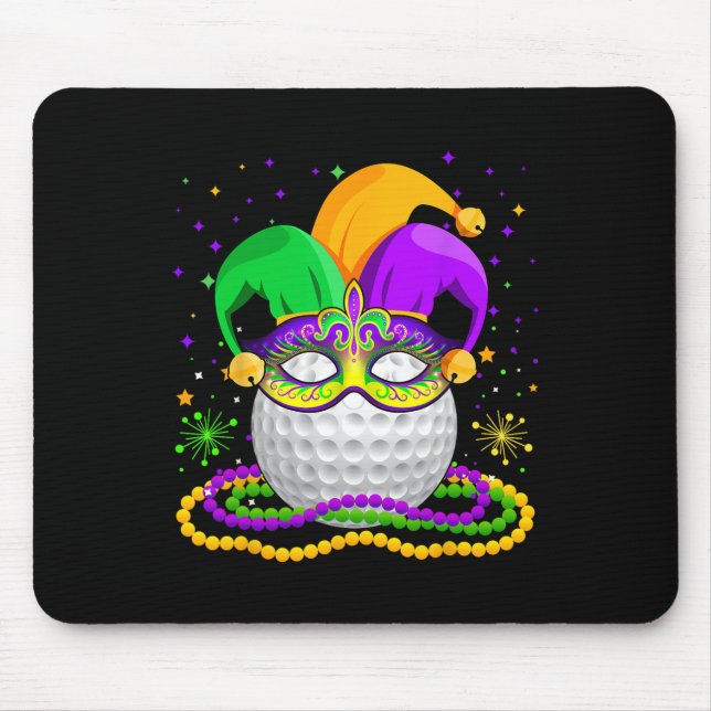 Golf Wearing Jester Hat Mask Pärlor Mardi Gras Pl Musmatta (Framsidan)