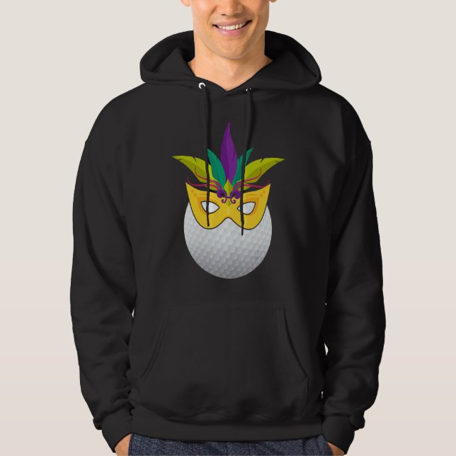 Golf Wearing Mardi Gras Funny Golf Carnival Mask Hoodie (Framsida)