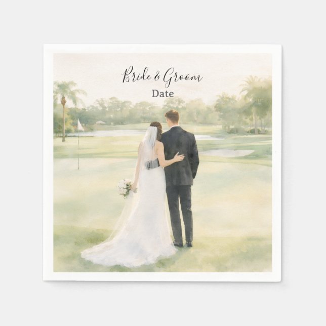 Golf wedding Birde and Groom on Putting Green Pappersservett (Framsidan)