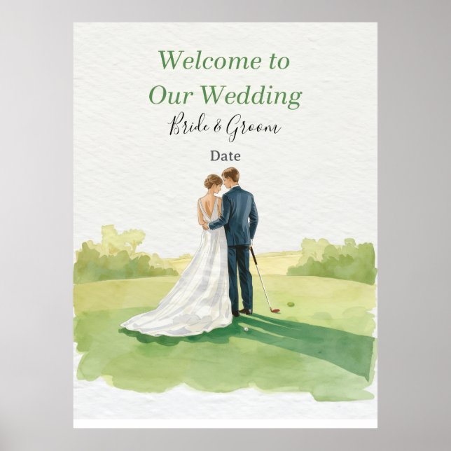 Golf wedding Birde and Groom on Putting Green Poster (Framsidan)