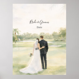Golf wedding Birde and Groom on Putting Green Poster