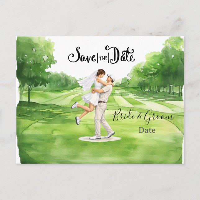 Golf wedding Birde and Groom Save the date Vykort (Framsida)