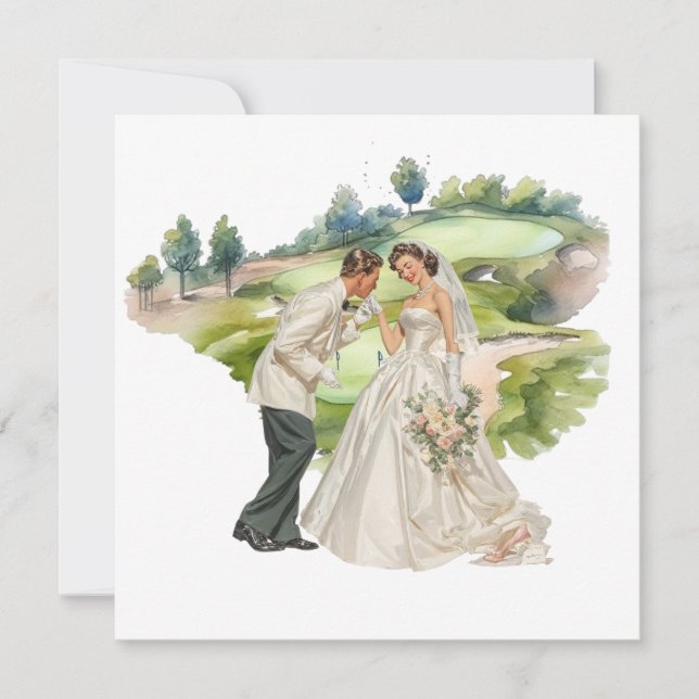 Golf wedding Bride & Groom on Golf Course card (Framsida)