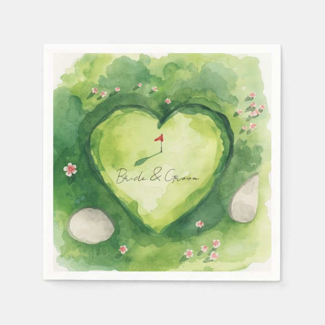 Golf wedding heart shaped golf course pappersservett (Framsidan)