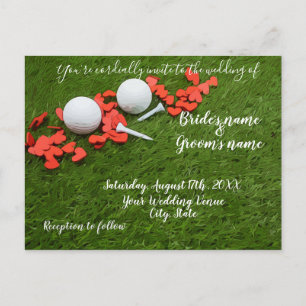 Golf Wedding-inbjudan med kärlek-hjärtan Vykort