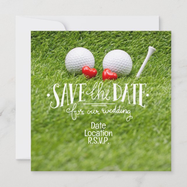 Golf Wedding-inbjudan med två hjärtan Inbjudningar (Framsida)