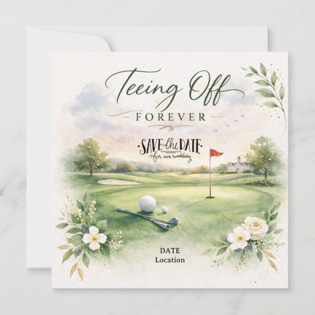 GOLF WEDDING Let’s Par-Tee Save the Date Spara Datumet (Framsida)