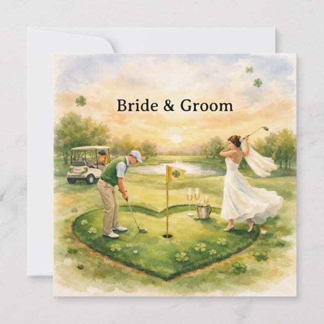 Golf Wedding Lucky in Love St. Patrick's Day theme Inbjudningar (Framsida)