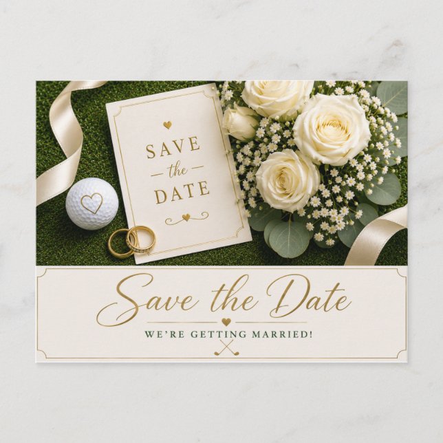 Golf Wedding Save the Date Invitation  Vykort (Framsida)