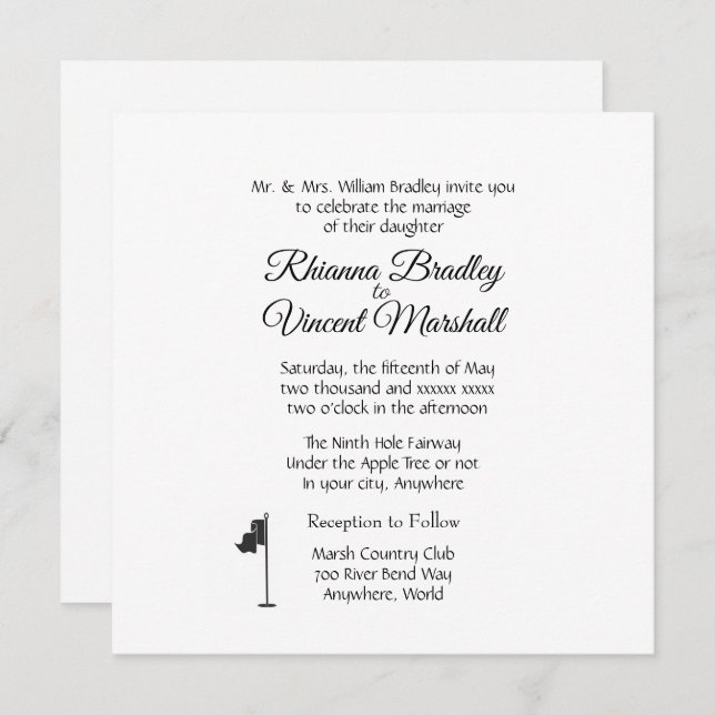 Golf Wedding Theme White Invitations Inbjudningar (Fram/baksida)