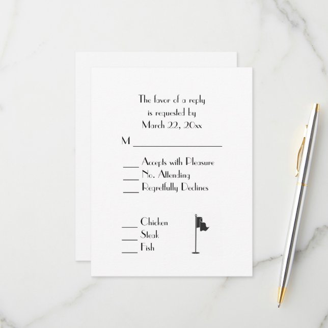 Golf Wedding Theme White Menu RSVP OSA Kort (Fram/Back In Situ)