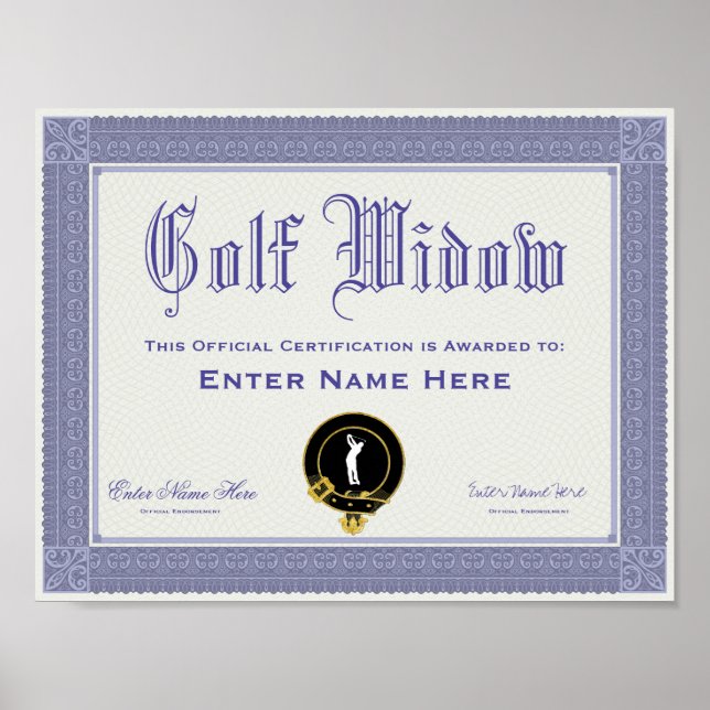Golf Widow Certification Funny Poster (Framsidan)