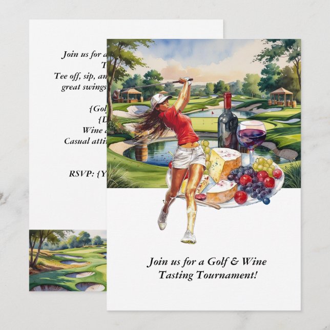 Golf & Wine Tasting Tournament Invitation Inbjudningar (Fram/baksida)