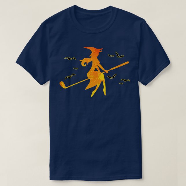 Golf Witch Riding Golf Stick Funny Halloween Golf T Shirt (Design framsida)