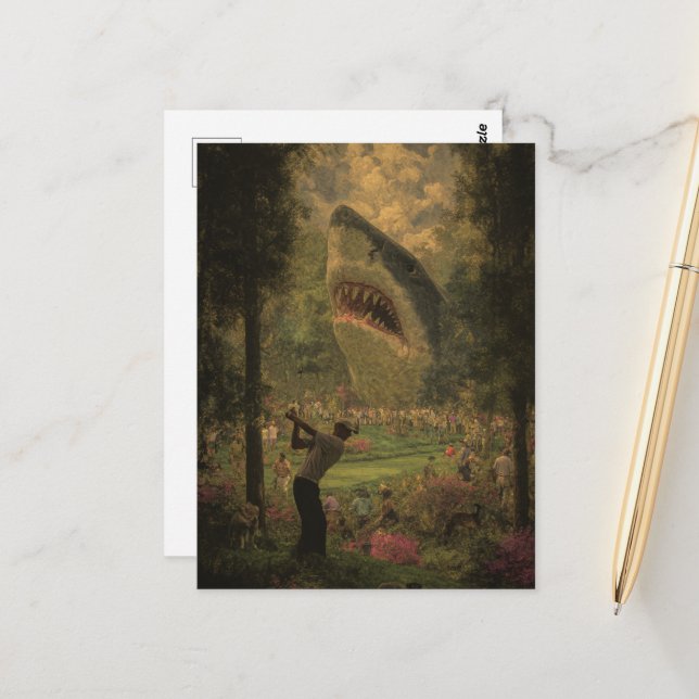 Golf with Surreal Shark Vykort (Fram/Back In Situ)