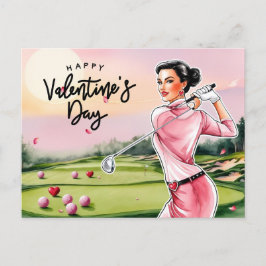 Golf Woman Golfer Golfing Valentindagen Helg Vykort