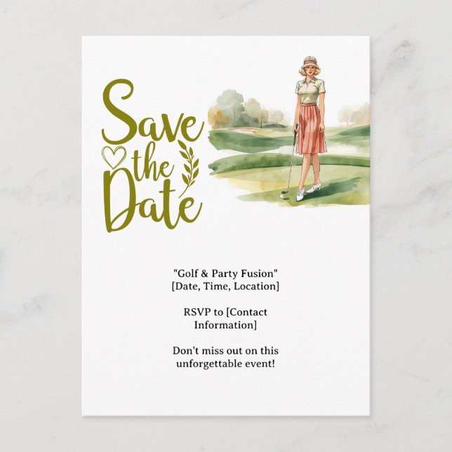 Golf  woman golfer is golfing on green  vykort (Framsida)