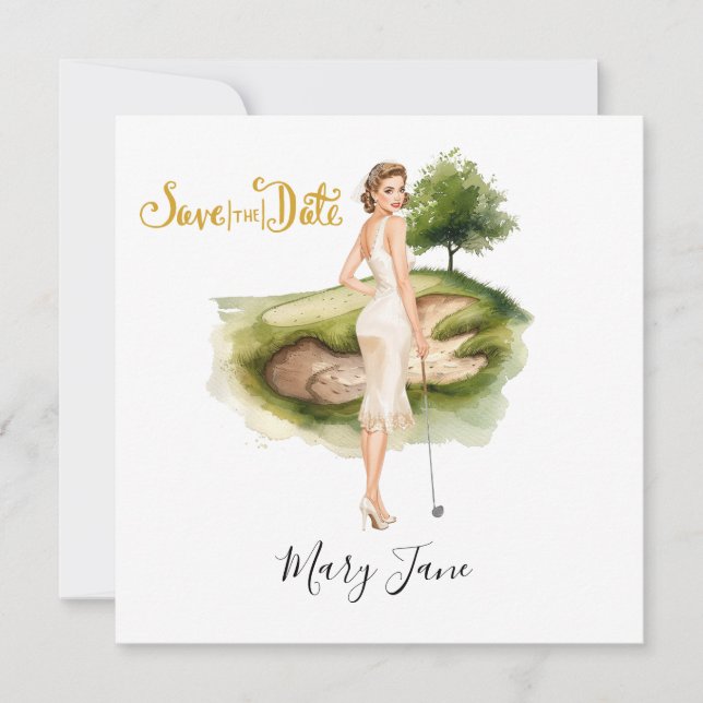 Golf Woman golfer on golf course Bridal  Spara Datumet (Framsida)