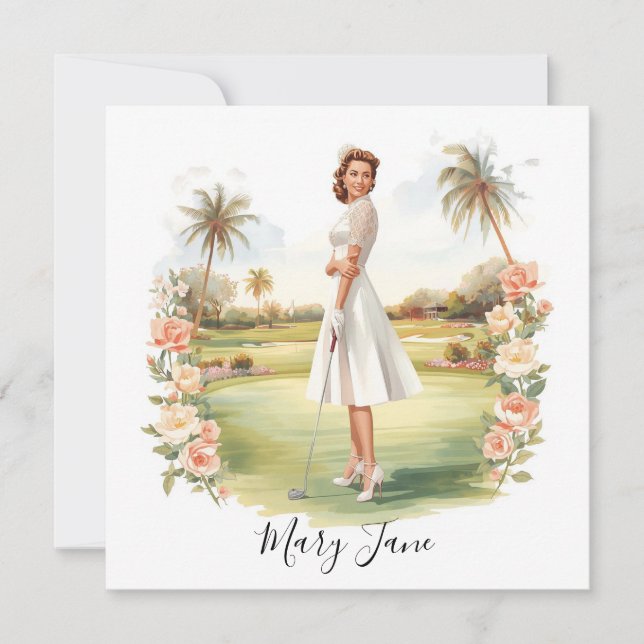 Golf Woman golfer on golf course Bridal  Spara Datumet (Framsida)